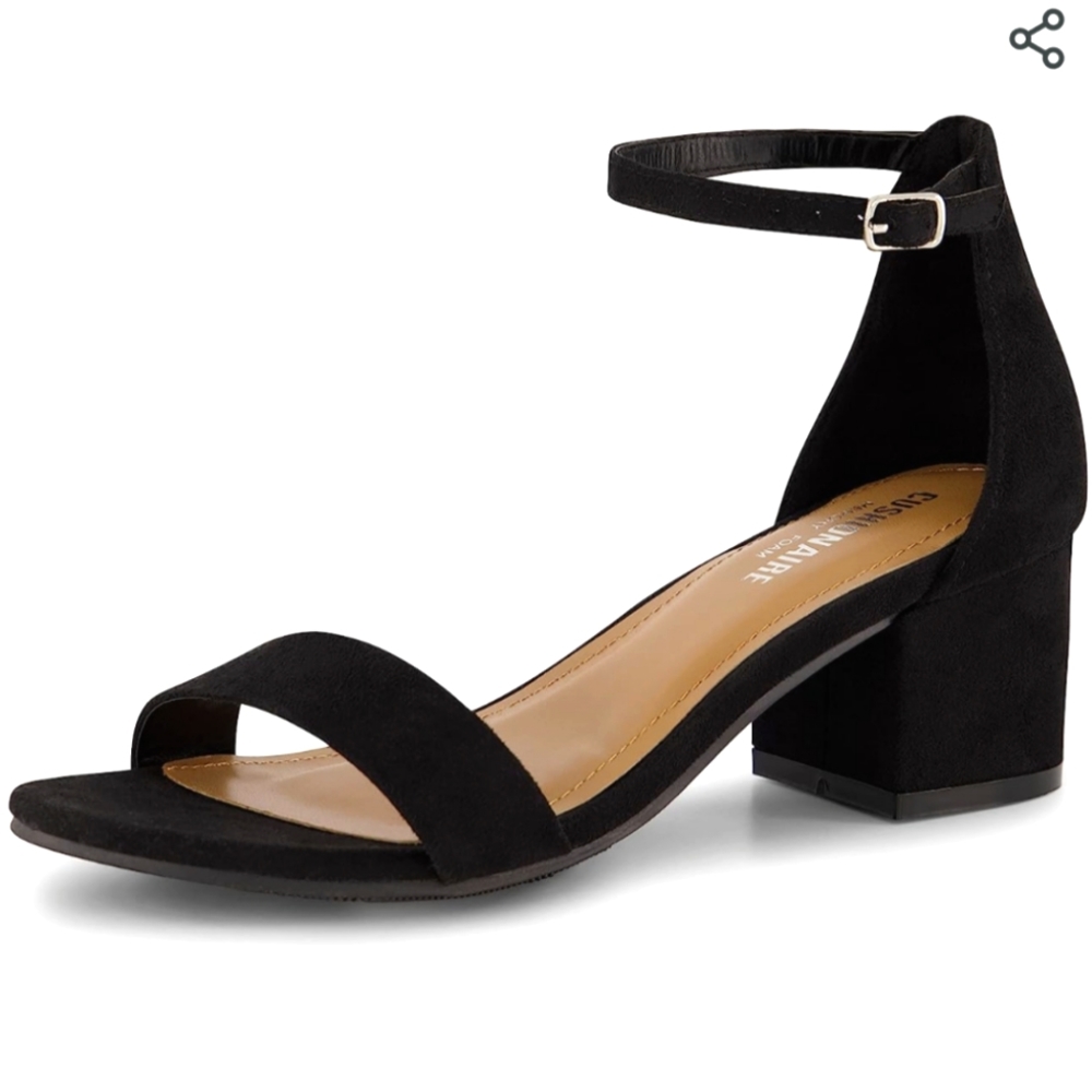 SZ 8W Cushionaire Alba low block heels ankle strap black suede